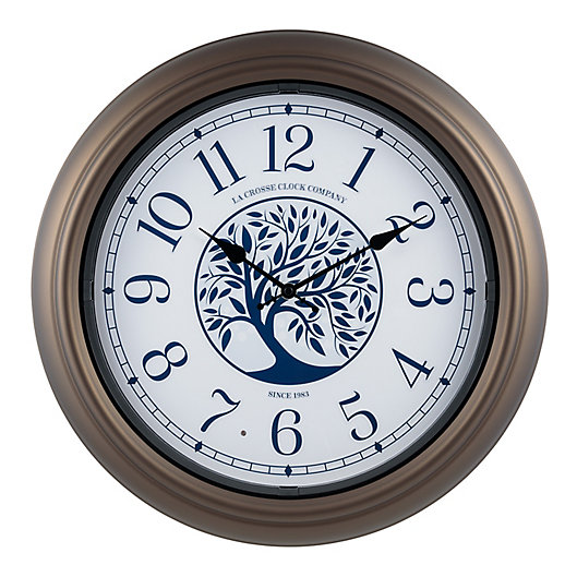 Alternate image 1 for La Crosse Clock Company Light-Up Dial 18-Inch Indoor/Outdoor Wall Clock in Brown/White