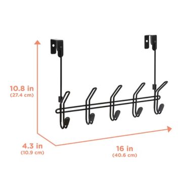 Squared Away&trade; 5-Hook Over-the-Door Rack in Matte Black. View a larger version of this product image.