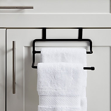 Squared Away&trade; Over the Cabinet Towel Bar in Matte Black. View a larger version of this product image.
