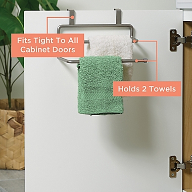 Squared Away&trade; Over the Cabinet Towel Bar in Nickel. View a larger version of this product image.