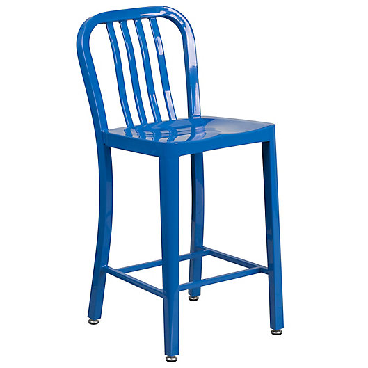 Alternate image 1 for Flash Furniture 24-Inch Metal Stool with Back in Blue