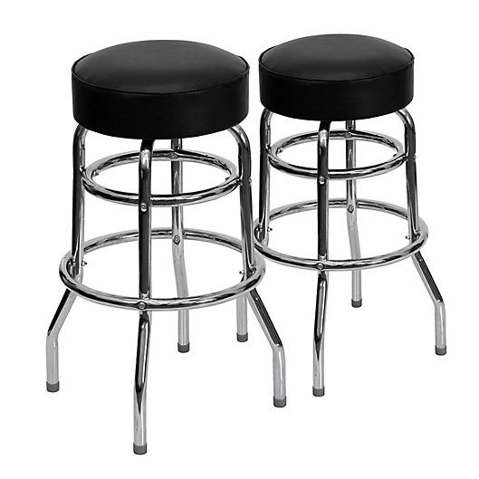Flash Furniture Double Ring Chrome Barstool with Black Seat