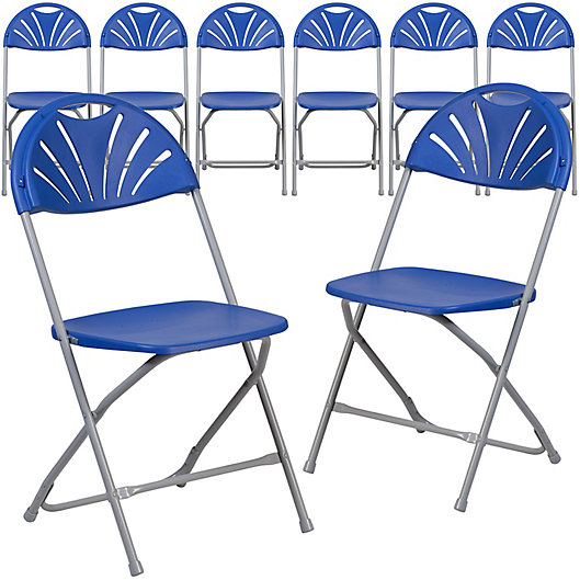 Alternate image 1 for Flash Furniture Fan Back Plastic Folding Chairs in Blue (Set of 8)