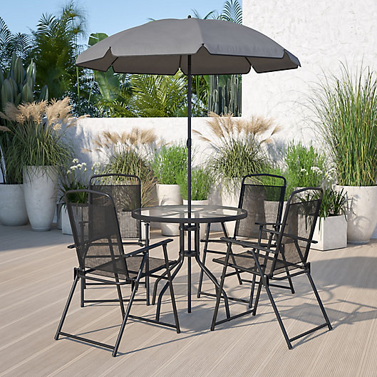 Flash Furniture 6 Piece Outdoor Patio Table Set With Umbrella In Black Bed Bath Beyond - Outdoor Patio Table With Umbrella Set