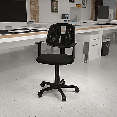 Flash Furniture Mid-Back Mesh Pivoting Office Chair with Armrests in Black. View a larger version of this product image.