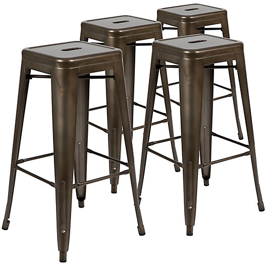 Set of 4 Bar Chair Stool Stackable Side Bar Metal Square Counter Chair Retro 