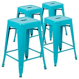 Flash Furniture 24-Inch Stackable Metal Bar Stools in Teal (Set of 4)