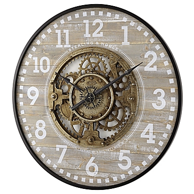 Sterling &amp; Noble&reg; 32-Inch Round Modern Farmhouse Gear Clock in Grey/Black. View a larger version of this product image.