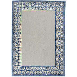 Nourison Garden Party 6' x 9' Floral Bordered Indoor/Outdoor Area Rug in Ivory/Blue