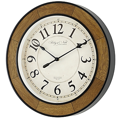 Sterling &amp; Noble&reg; 18-Inch Round Traditional Wood Veneer Wall Clock in Walnut. View a larger version of this product image.