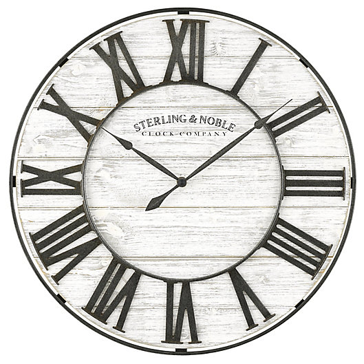 Alternate image 1 for Sterling & Noble® 18-Inch Round Rustic Wood and Metal Roman Grill Wall Clock in White