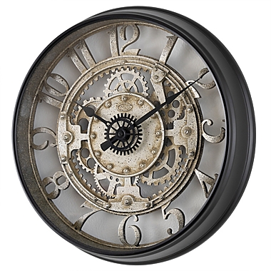 Sterling &amp; Noble&reg; 11.5-Inch Round Arabic Grill and Gear Wall Clock in Black. View a larger version of this product image.