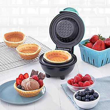 Dash&reg; Mini Waffle Bowl Maker in Aqua. View a larger version of this product image.