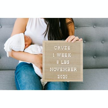 Pearhead&reg; Square Wooden Square Letterboard Set in Natural. View a larger version of this product image.