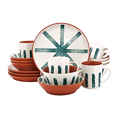 Wild Sage&trade; Lia Printed 16-Piece Dinnerware Set in Teal Combo. View a larger version of this product image.