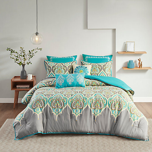Madison Park Nisha Comforter Set Bed, Teal California King Bedspread