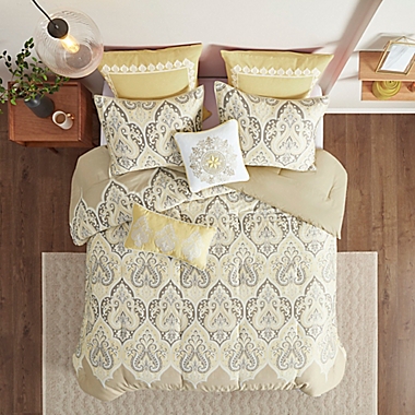 Madison Park Nisha 7-Piece King/California King Comforter Set in Yellow. View a larger version of this product image.