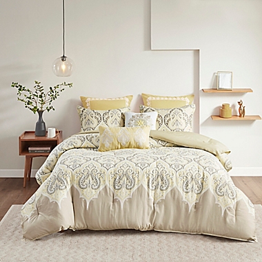 Madison Park Nisha 7-Piece King/California King Comforter Set in Yellow. View a larger version of this product image.