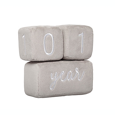 Pearhead&reg; 3-Piece Monthly Milestone Plush Age Block Set in Grey. View a larger version of this product image.