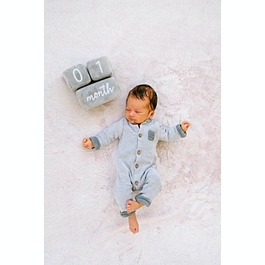Pearhead&reg; 3-Piece Monthly Milestone Plush Age Block Set in Grey. View a larger version of this product image.