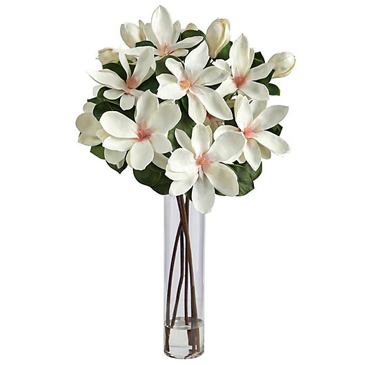 Magnolia Arrangement W/Vase White Flower Nearly Natural Home Decor 15" Tall