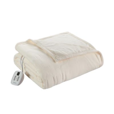 Brookstone&reg; Twin Fleece Heated Plush Blanket Twin in Cream