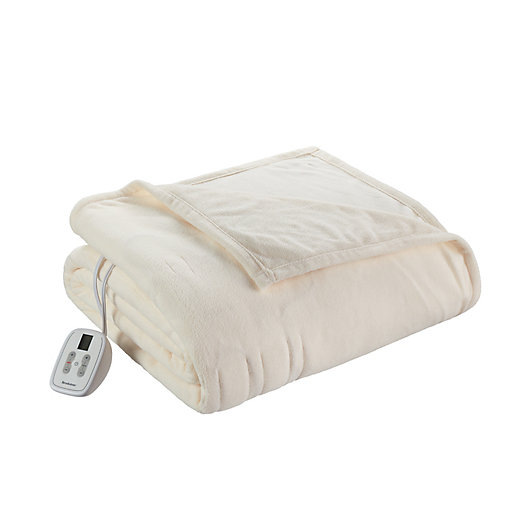 Alternate image 1 for Brookstone® Queen Fleece Heated Plush Blanket Queen in Cream