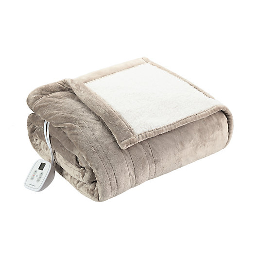 Alternate image 1 for Brookstone® n-a-p® Twin Heated Sherpa Blanket in Linen