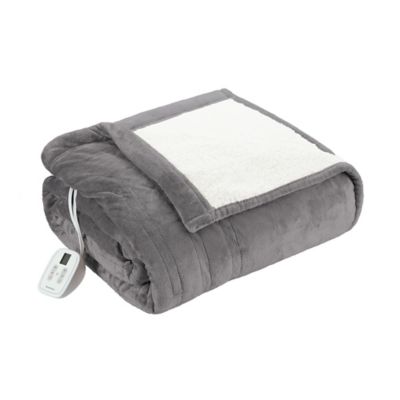 Brookstone&reg; n-a-p&reg; Reversible Heated Faux Sherpa Full Blanket in Light Grey
