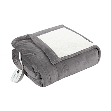 Brookstone&reg; n-a-p&reg; King Heated Sherpa Blanket in Grey. View a larger version of this product image.
