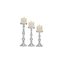 Ridge Road Décor Aluminum Traditional Candle Holders in Silver (Set of 3)