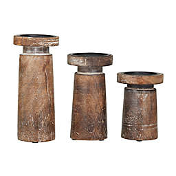 Ridge Road D&eacute;cor  Natural Mango Wood Candle Holders in Brown (Set of 3)