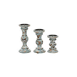 Ridge Road Décor Mango Wood Candle Holders in Light Blue (Set of 3)