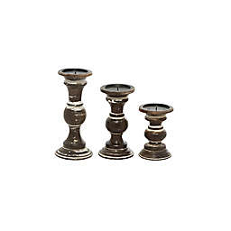 Ridge Road Décor Country Cottage Mango Wood Candle Holders in Dark Brown (Set of 3)