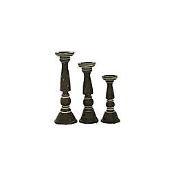 Ridge Road Décor Country Cottage Mango Wood Candle Holders in Brown (Set of 3)