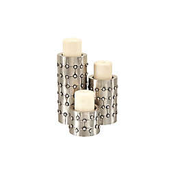 Ridge Road Décor Industrial Studded Metal Candle Holders in Silver (Set of 3)