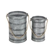 Ridge Road D&eacute;cor Galvanized Metal Coastal Lanterns in Grey (Set of 2)