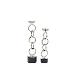 Ridge Road Décor Stainless Steel Link Candle Holders in Silver (Set of 2)