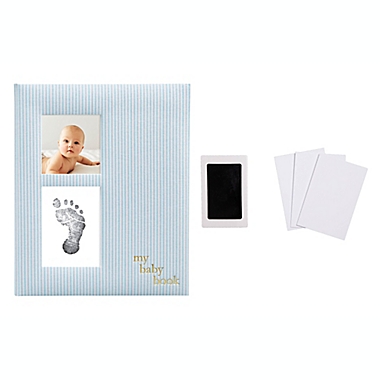 Pearhead&reg; Seersucker Baby Memory Book in Blue. View a larger version of this product image.