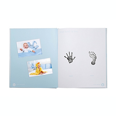 Pearhead&reg; Seersucker Baby Memory Book in Blue. View a larger version of this product image.