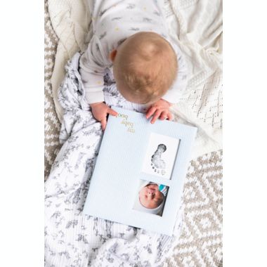 Pearhead&reg; Seersucker Baby Memory Book in Blue. View a larger version of this product image.