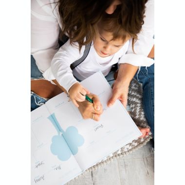 Pearhead&reg; Seersucker Baby Memory Book in Blue. View a larger version of this product image.