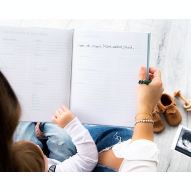 Pearhead&reg; Seersucker Baby Memory Book in Blue. View a larger version of this product image.