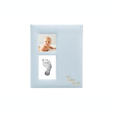 Pearhead&reg; Seersucker Baby Memory Book in Blue. View a larger version of this product image.