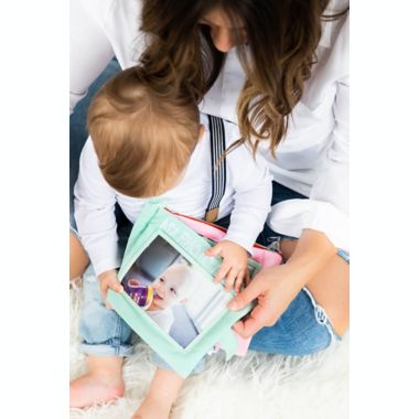 Pearhead&reg; Baby's Plush Fabric 4-Photo Album in Teal. View a larger version of this product image.
