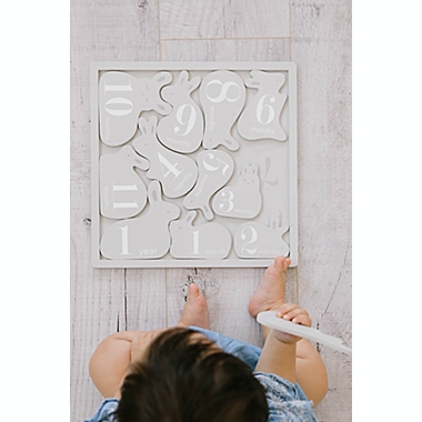 Pearhead&reg; 12-Piece Monthly Milestone Bunny Puzzle in Grey. View a larger version of this product image.