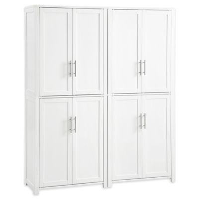 2pc Savannah Pantry Set White - Crosley: Transitional Style Kitchen Hutch with Adjustable Shelves, MDF Construction