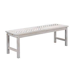 Forest Gate™ Olive Acacia Wood Outdoor Bench in White Wash