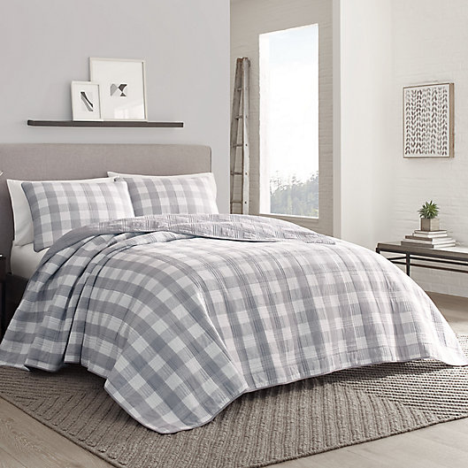 Alternate image 1 for Eddie Bauer® Lakehouse Plaid Reversible Quilt Set in Grey