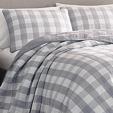 Eddie Bauer&reg; Lakehouse Plaid Reversible Quilt Set in Grey. View a larger version of this product image.
